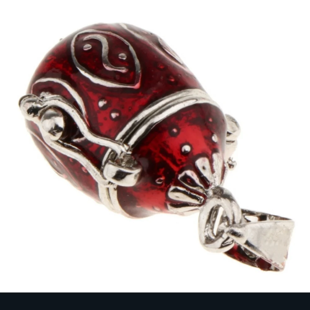 2 Cremation Keepsakes Red Enamel Heart Egg Locket Pendants Red - Picture 4 of 13